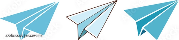 Fototapeta Vector Illustration of Three Stylized Paper Airplanes in Light Blue Shades on White Background with Minimalist Geometric Design and Subtle Shadows

