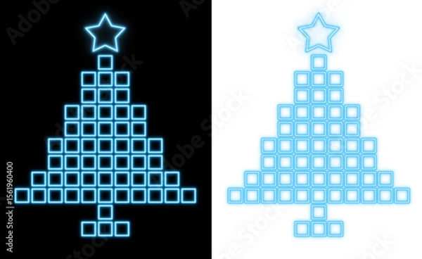 Obraz Christmas Tree Pixel Neon Blue Glow – Futuristic Tech Style
