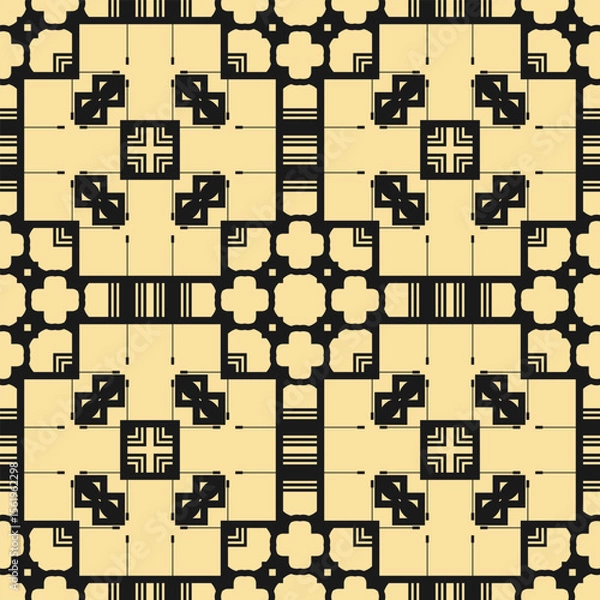 Fototapeta Seamless pattern with original black ornament on beige background. Vector illustration