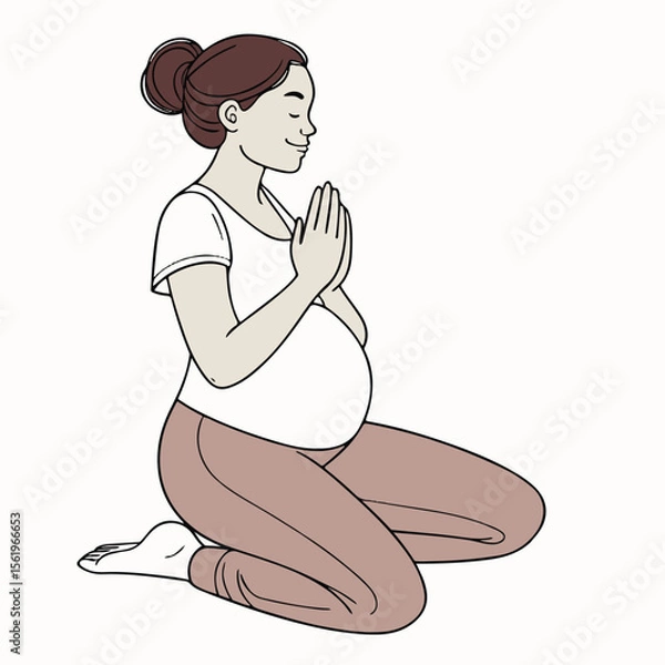 Obraz A woman sits calmly with her hands on her belly, symbolizing peace, expectation, and emotional connection in a minimalist pose.