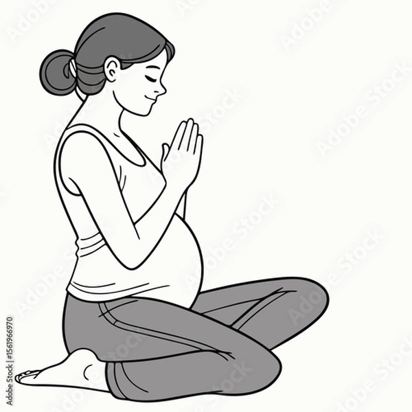 Obraz  A girl holds her hands in front of her heart in a shy and emotional pose, expressing quiet feelings of love and admiration.