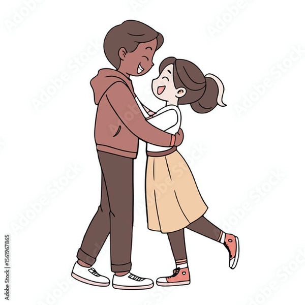 Obraz Emotional line art illustration of a couple sharing an intimate connection, expressing peaceful love and trust.