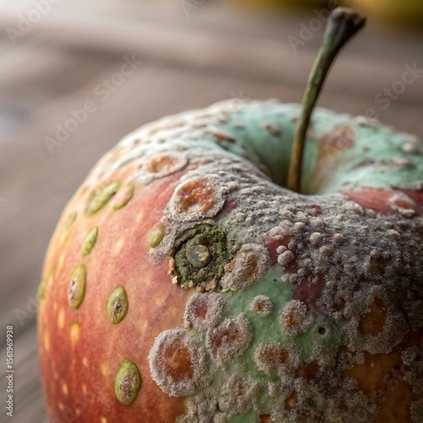 Fototapeta Rotten red and green apple with mold decay fruit