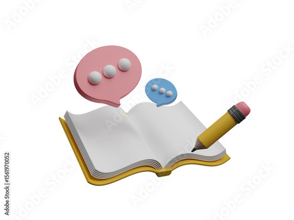 Fototapeta International Literacy Day. World Book Day. Education, development, awareness. Reading promotion. Library. E-learning online education concept,Time to study. Icon on transparent background. 3d render