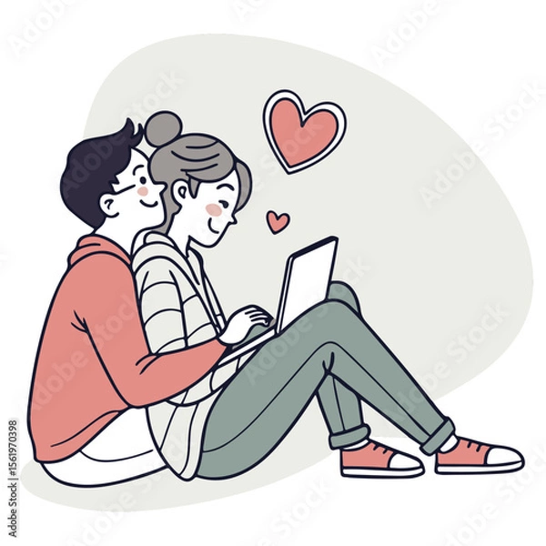 Obraz Vector illustration of emotional intimacy and peaceful love, showing two lovers comforting each other in a quiet moment.