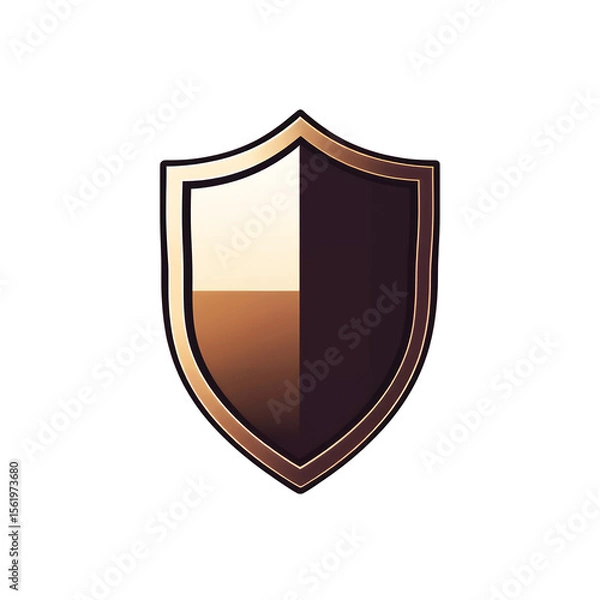 Fototapeta A golden shield divided into four sections with different shades on a black background