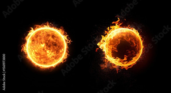 Fototapeta Two Burning Rope Circles on Black Background – Symbol of Tension, Conflict, Destruction, or Breaking Cycles in a Dark Dramatic Scene