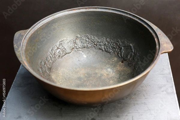 Obraz Damaged Interior of a Pot: Peeling Cracking and Bubbling of Non-Stick Coating Revealed.