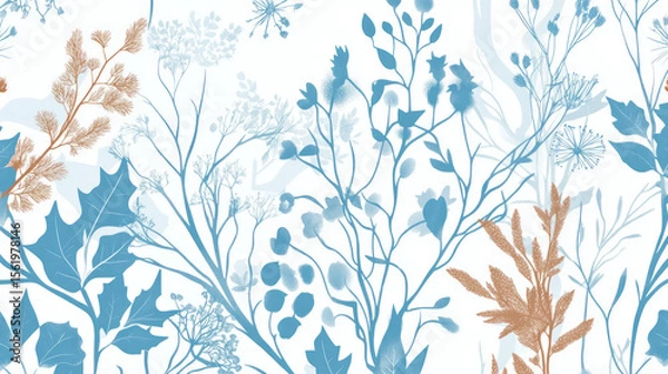 Fototapeta Blue and Brown Floral Pattern