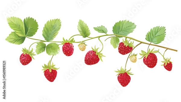 Obraz Fresh Ripe Wild Strawberries Growing on Branch - Vibrant Nature Image