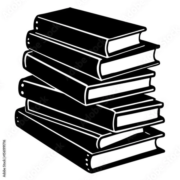 Obraz Retro book pile silhouette for vintage readers—use in logos, bookmarks, or World Book Day crafts.