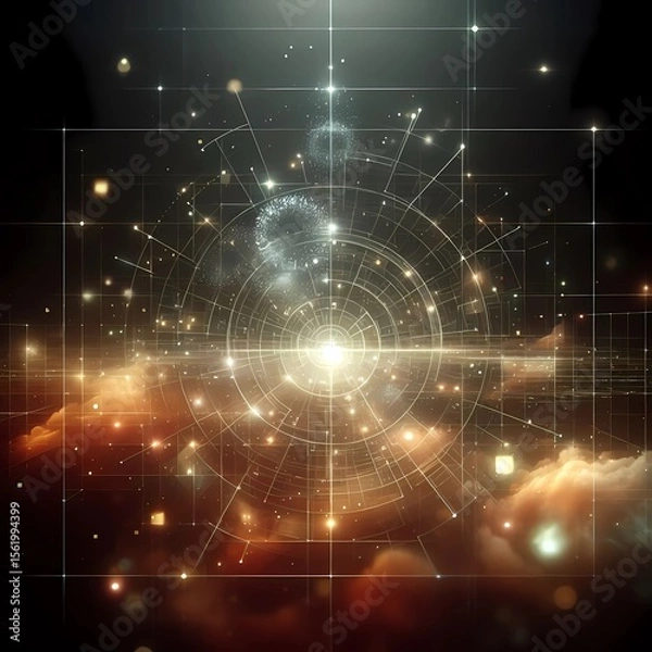 Fototapeta Diversity Fractal Realms Minimal Data Grid Over Nebula Particle Dust