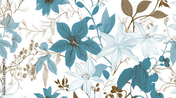 Fototapeta Floral pattern with blue and brown