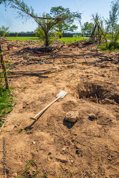 Obraz Public playground with soil and sludge to learn how to dig, burrow, grub and build