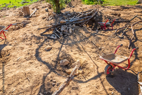 Obraz Public playground with soil and sludge to learn how to dig, burrow, grub and build