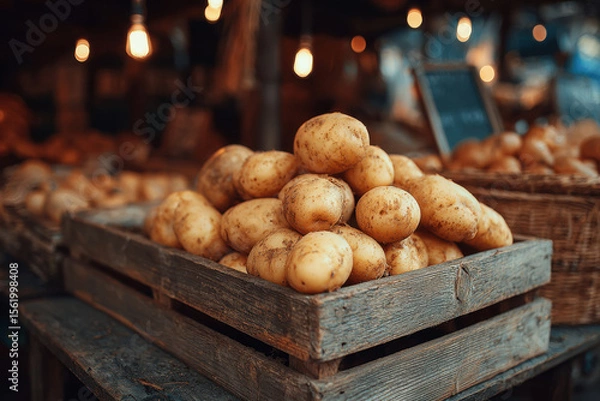 Obraz potato in the wooden box at market