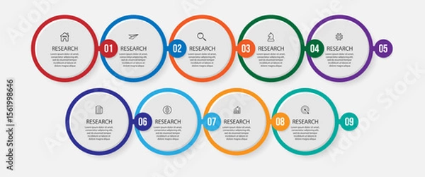 Fototapeta Vector illustration Infographic design template with 9 options, icons and numbers great for your business presentation
