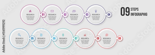 Fototapeta Vector illustration Infographic design template with 9 options, icons and numbers great for your business presentation