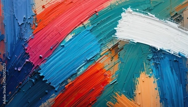 Fototapeta Abstract colorful brush strokes in vibrant paint texture  
