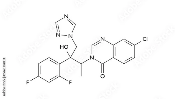 Fototapeta albaconazole molecule, structural chemical formula, ball-and-stick model, isolated image antifungal