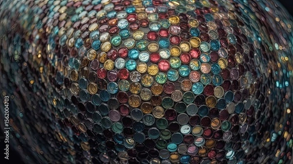 Fototapeta Colorful mosaic pattern made of round tiles with glossy finish  