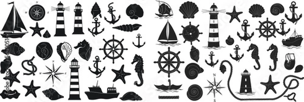 Fototapeta Nautical Icons Collection of Seafaring Symbols and Graphics