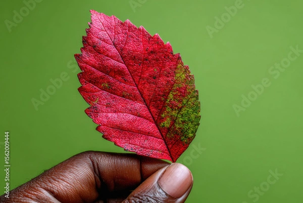 Obraz Close view of hand holding red leaf