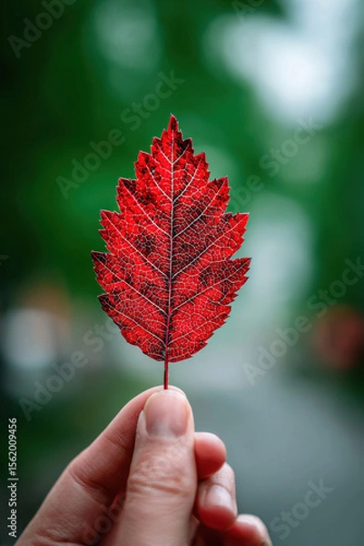 Obraz Close view of hand holding red leaf