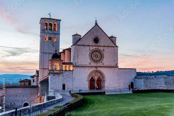 Fototapeta Panorama of Assisi, home of St. Francis, in the umbria region of Italy famous for the pilgrimage cathedral of the popes of all ages