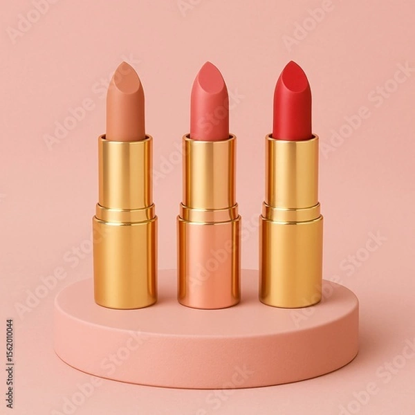 Fototapeta Elegant Lipstick Display Mockup on Minimalist Pink Background for Makeup Branding