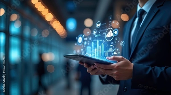 Fototapeta Business Decisions through advanced data visualization and interactive analytics, AI generative