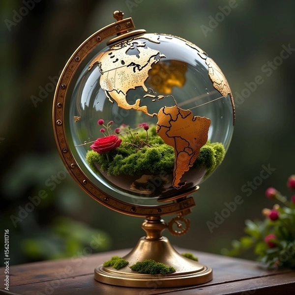 Obraz  Miniature Terrarium Globes: A Glimpse of Nature Within Golden Earth