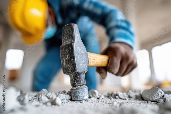 Obraz worker using hammer home renovation