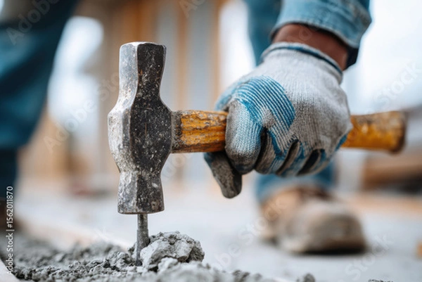 Obraz worker using hammer home renovation
