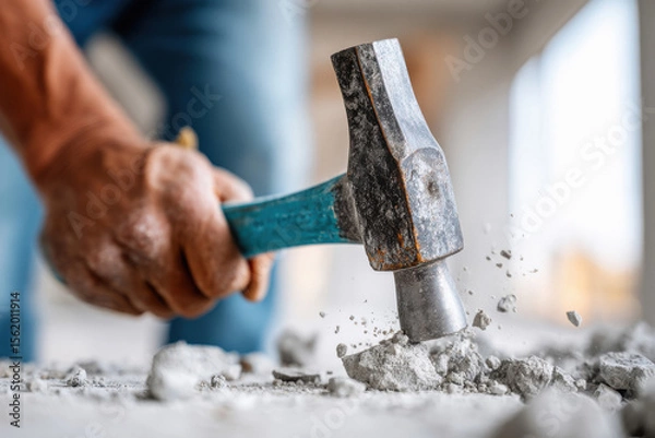 Obraz worker using hammer home renovation