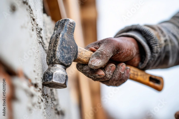 Obraz worker using hammer home renovation