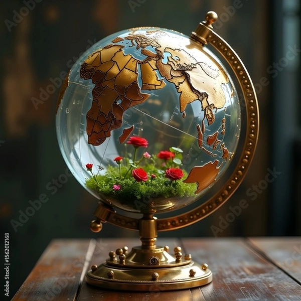 Obraz  Miniature Terrarium Globes: A Glimpse of Nature Within Golden Earth