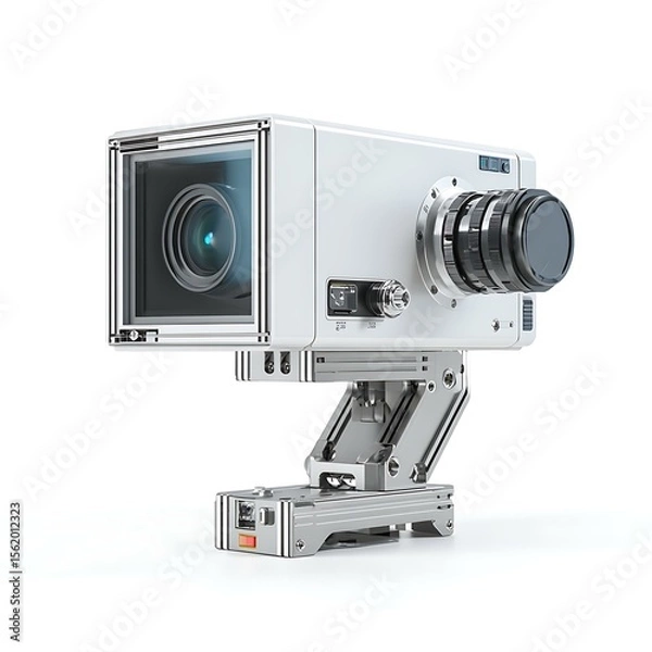 Fototapeta Machine vision camera focused on product for inspection with white background