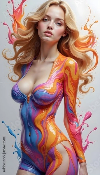 Obraz  Vibrant Paint Splash Fashion: A Fusion of Color and Form
 * Dynamic Color Explosion: Artistic Liquid Attire Portraits
