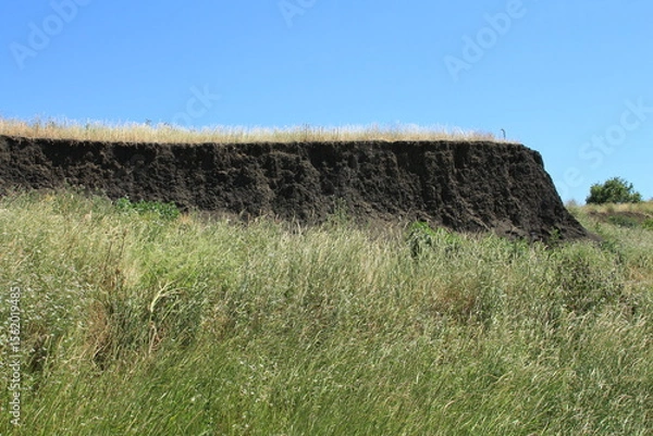 Obraz A grassy hill with a rock formation in the distance