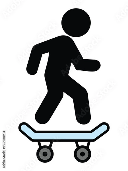 Fototapeta Skateboard icon with man. Simple black silhouette of a person riding a skateboard. Skate board icon, editable vector isolated on white background. Vector illustration.