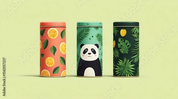 Fototapeta Colorful Fruit and Nature-themed Tin Containers