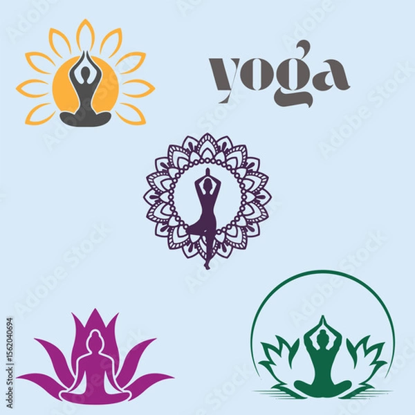 Obraz Minimalist yoga poses vector collection with abstract background