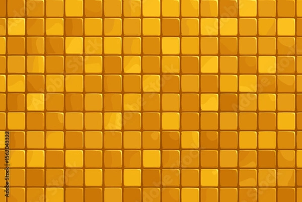 Fototapeta Shiny golden mosaic tile seamless background. Modern vector pattern with reflective glass squares. Luxury abstract geometric grid. Elegant yellow gold texture for interior, wall, floor, decoration.