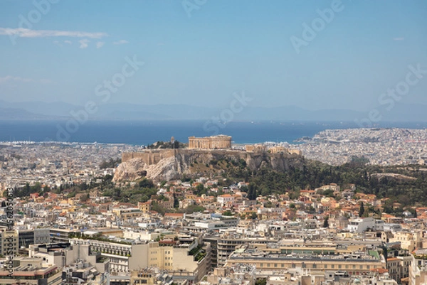 Obraz The panoramic view of the Acropolis in Athens from a hill in sunny day