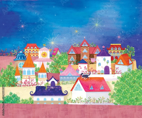 Obraz 아름다운 도시 마을 지붕 풍경