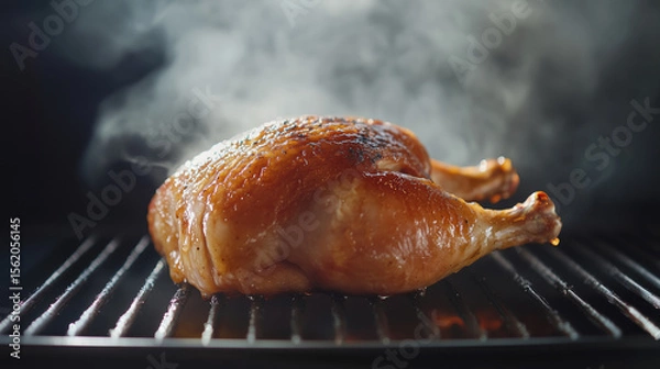 Fototapeta Juicy grilled chicken with crispy skin, emitting steam and rich flavors, perfect for delicious meal