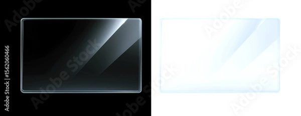 Fototapeta Glass plate on transparent background. Realistic screen glass, window mockup, clear glass showcase, glossy plastic glare frame, acrylic with glares and light, clear rectangular plate, Plexiglas, 3d