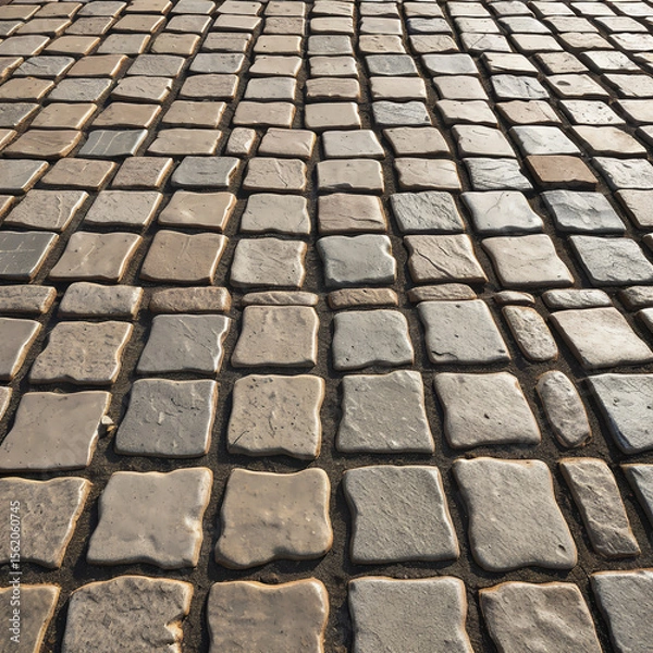 Fototapeta Rustic square cobblestones in tan and gray tones forming neat grid