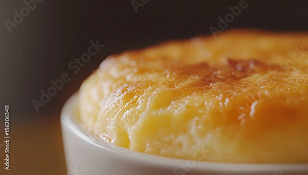 Fototapeta Close up shot of golden, fluffy cheese bun with crispy top, showcasing its delicious texture and inviting appearance